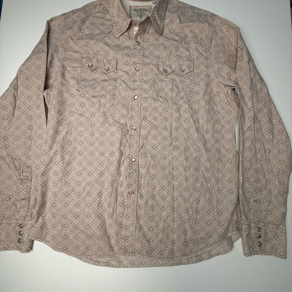 Vintage Tan and cream Guess button-up shirt Sz XL
